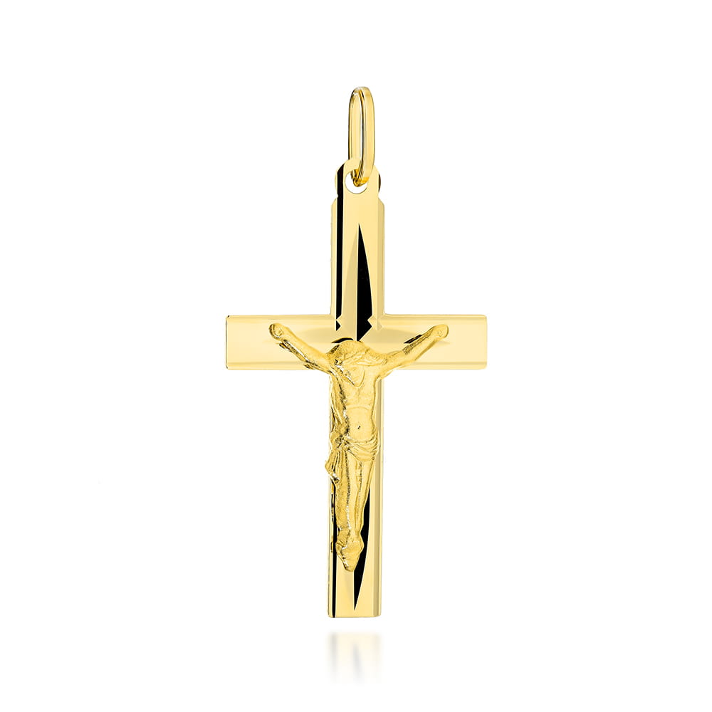 Cruciuliță Aur Galben 14K Gravată Cu Iisus Pe Cruce