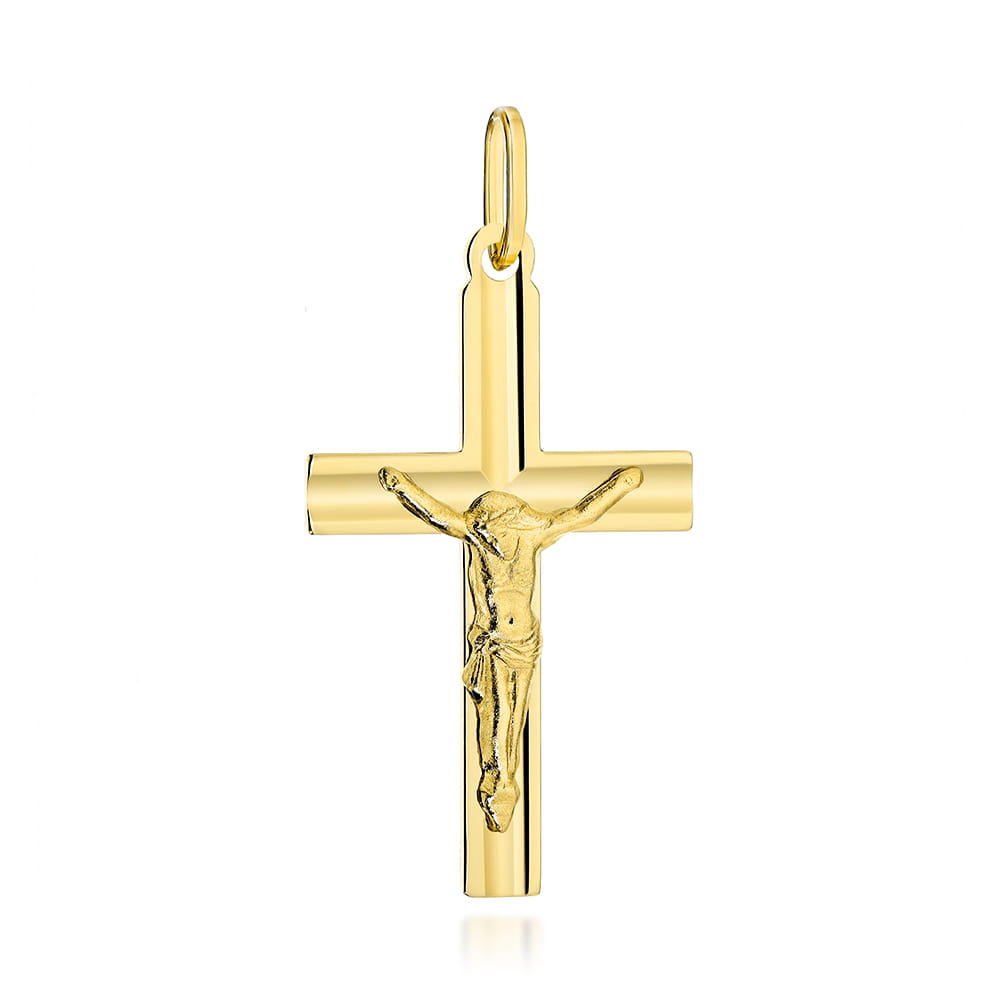 Cruciuliță Aur Galben 14K Sculptată cu Iisus Răstignit