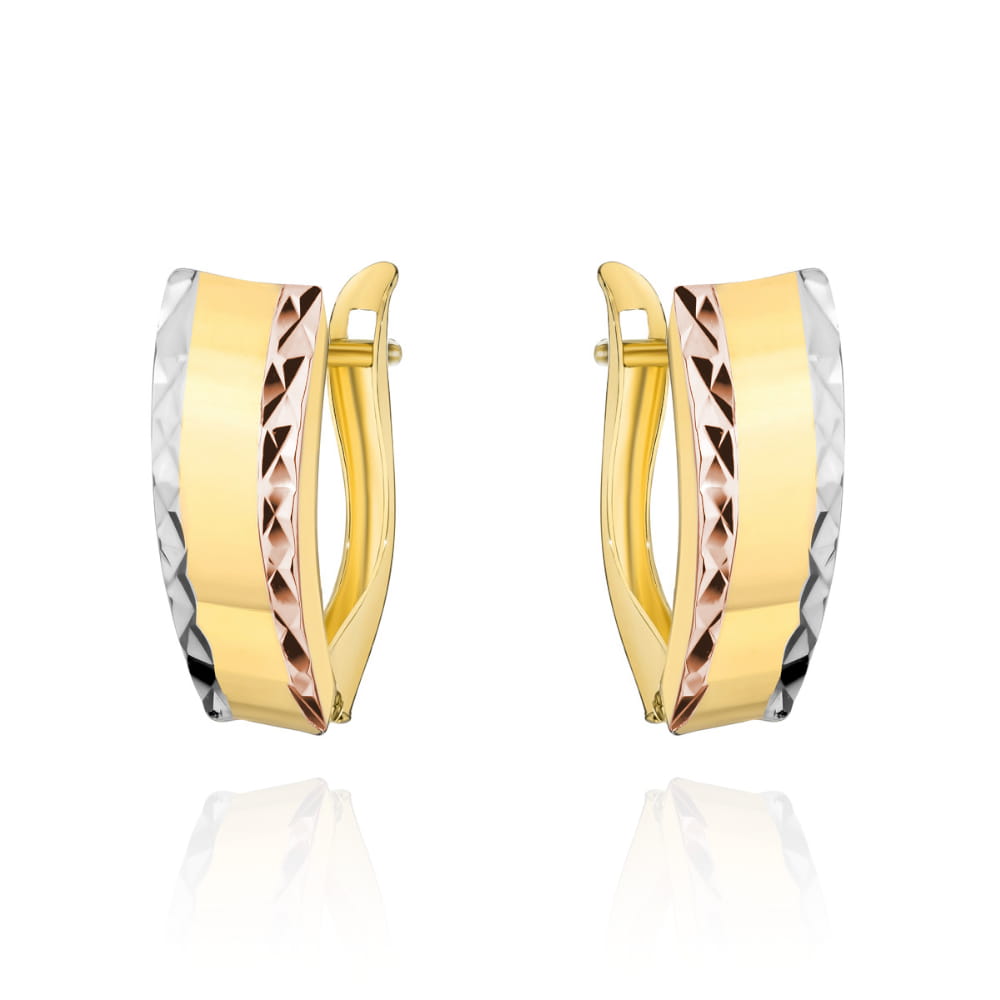 Cercei Eleganti Din Aur 14K În Trei Culori Cu Șlefuire Tip Diamant