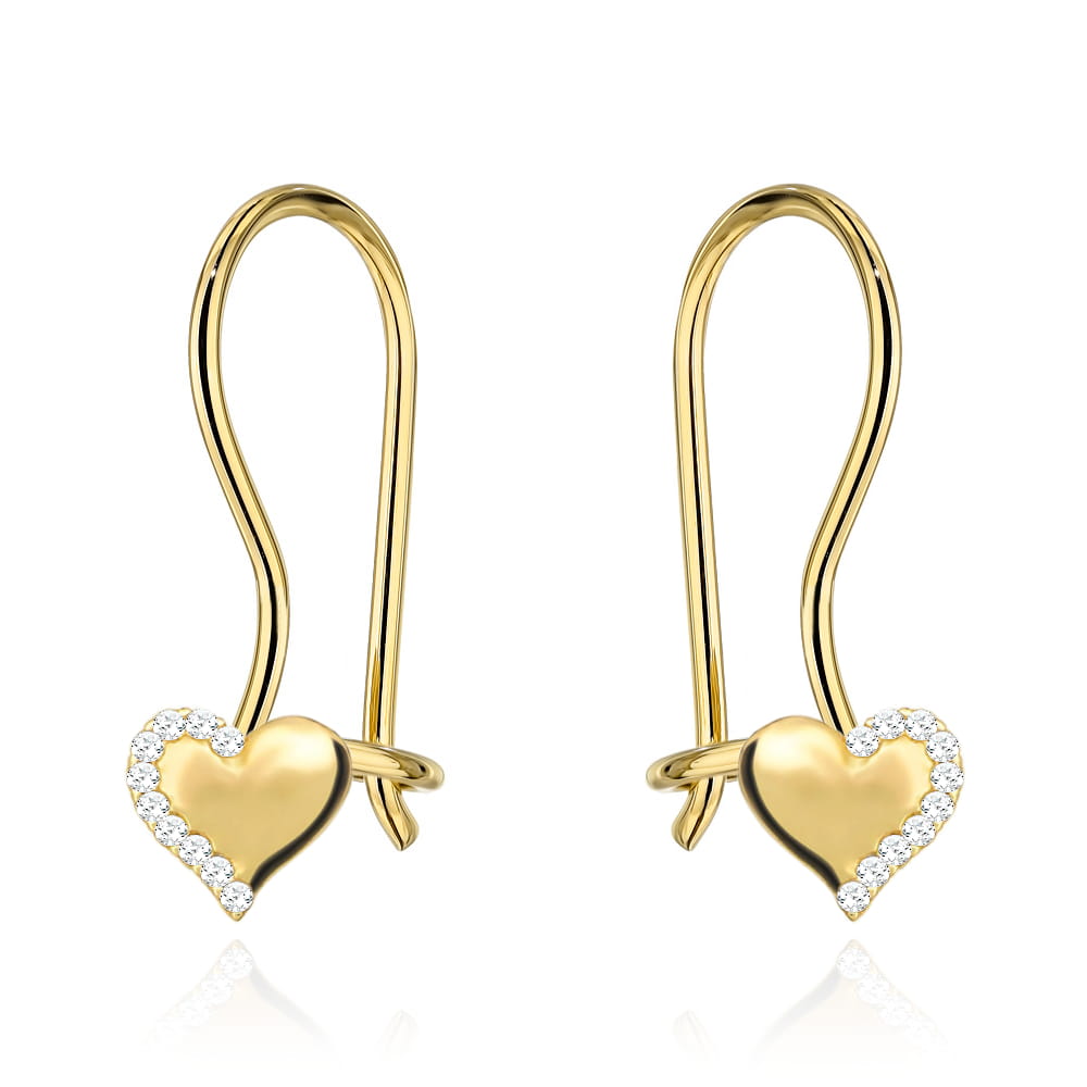 Cercei Aur 14K Inimă cu Zirconiu – Eleganță Pură