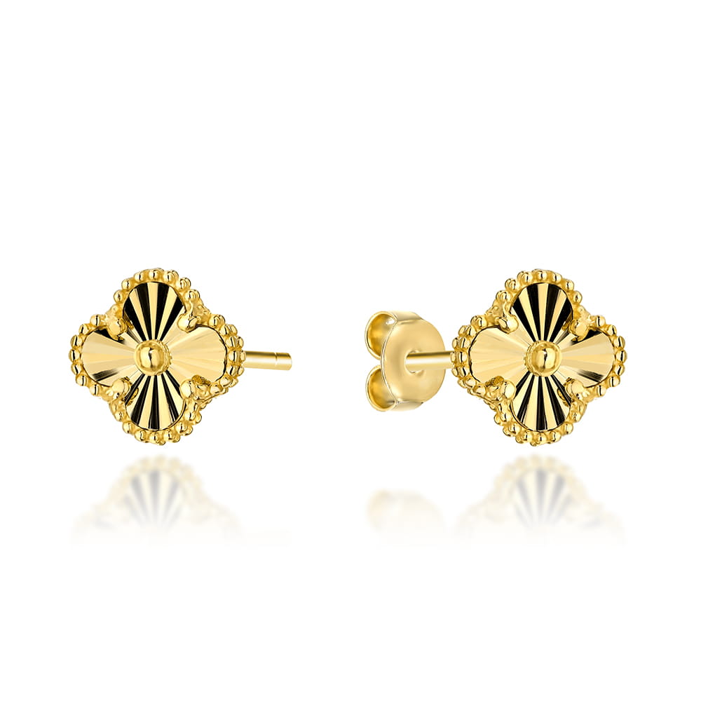 Cercei Aur 14K Trifoi Diamantat 10mm - Eleganță și Noroc