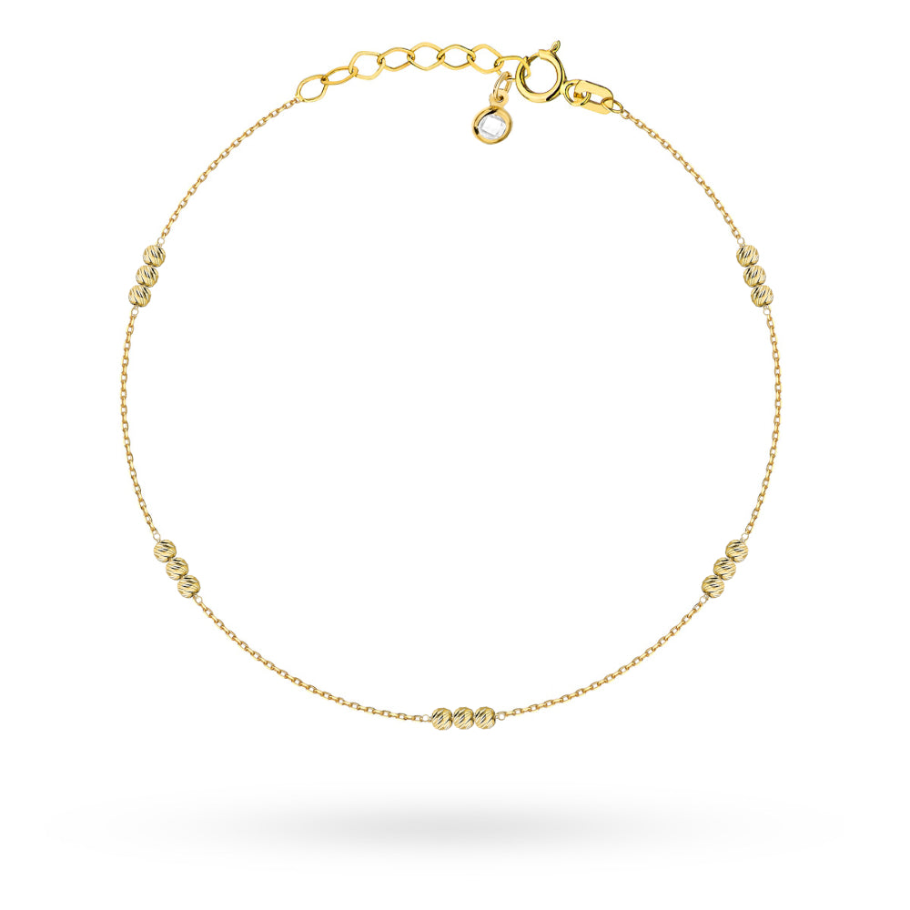 Brățară de Gleznă Aur 14K Cu Mărgele Triple Diamantate
