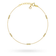 Brățară de Gleznă Aur 14K Cu Mărgele Triple Diamantate