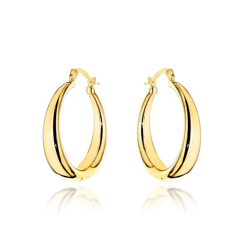Cercei Aur 14K Rotunzi cu Bandă Lată, Prindere Engleză - Eleganță Atemporală
