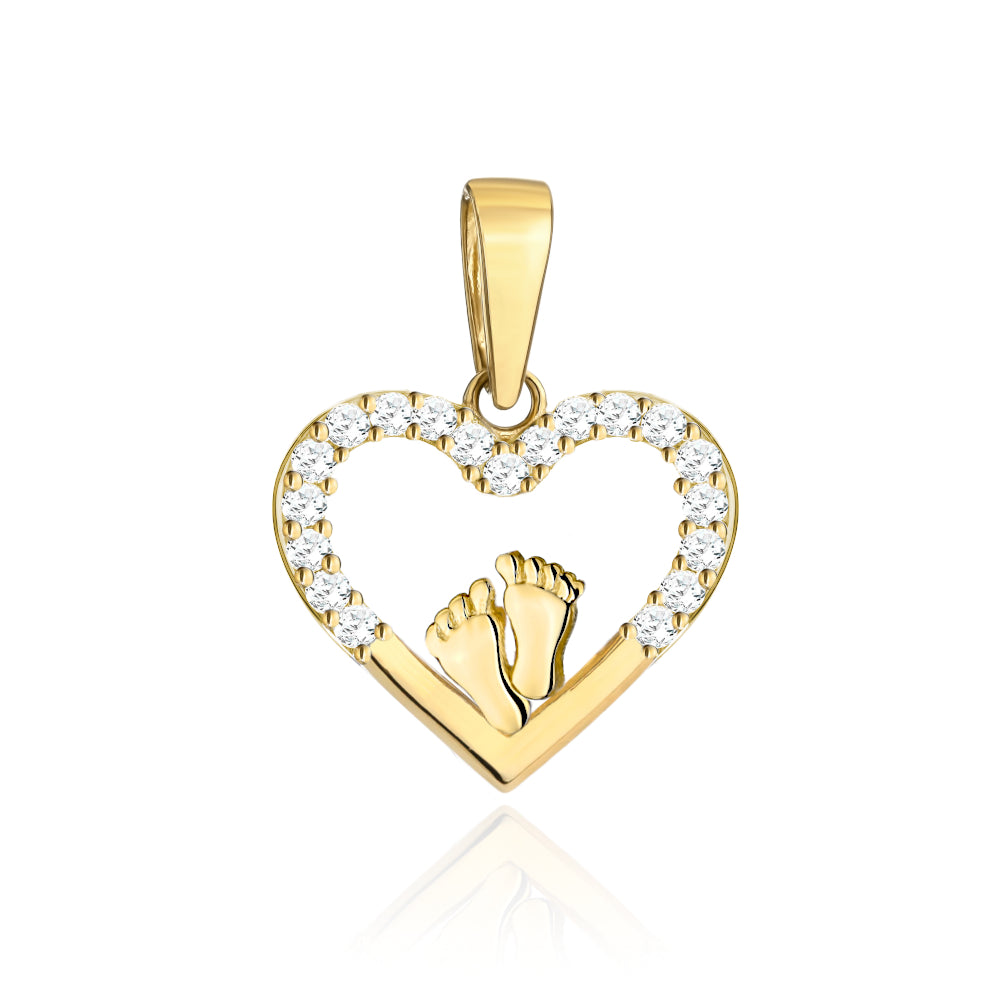 Pandantiv Aur 14K Inimă cu Zirconii și Piciorușe - Eleganță Românească
