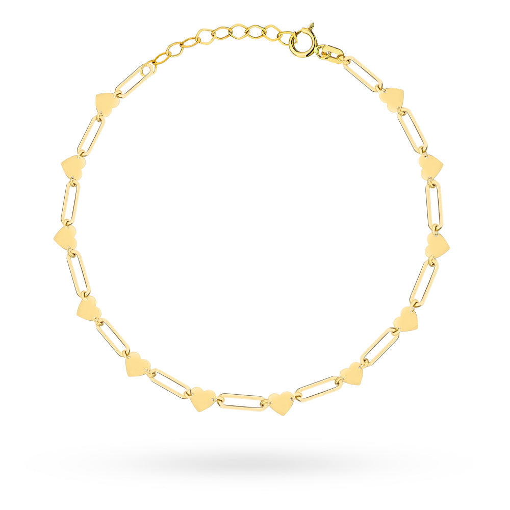Brățară de Glezna Aur 14K cu Zale Alungite și Inimioare