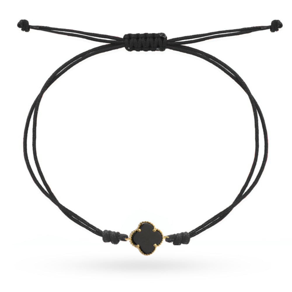 Bratara Aur 14K Trifoi Negru cu Onix Sintetic