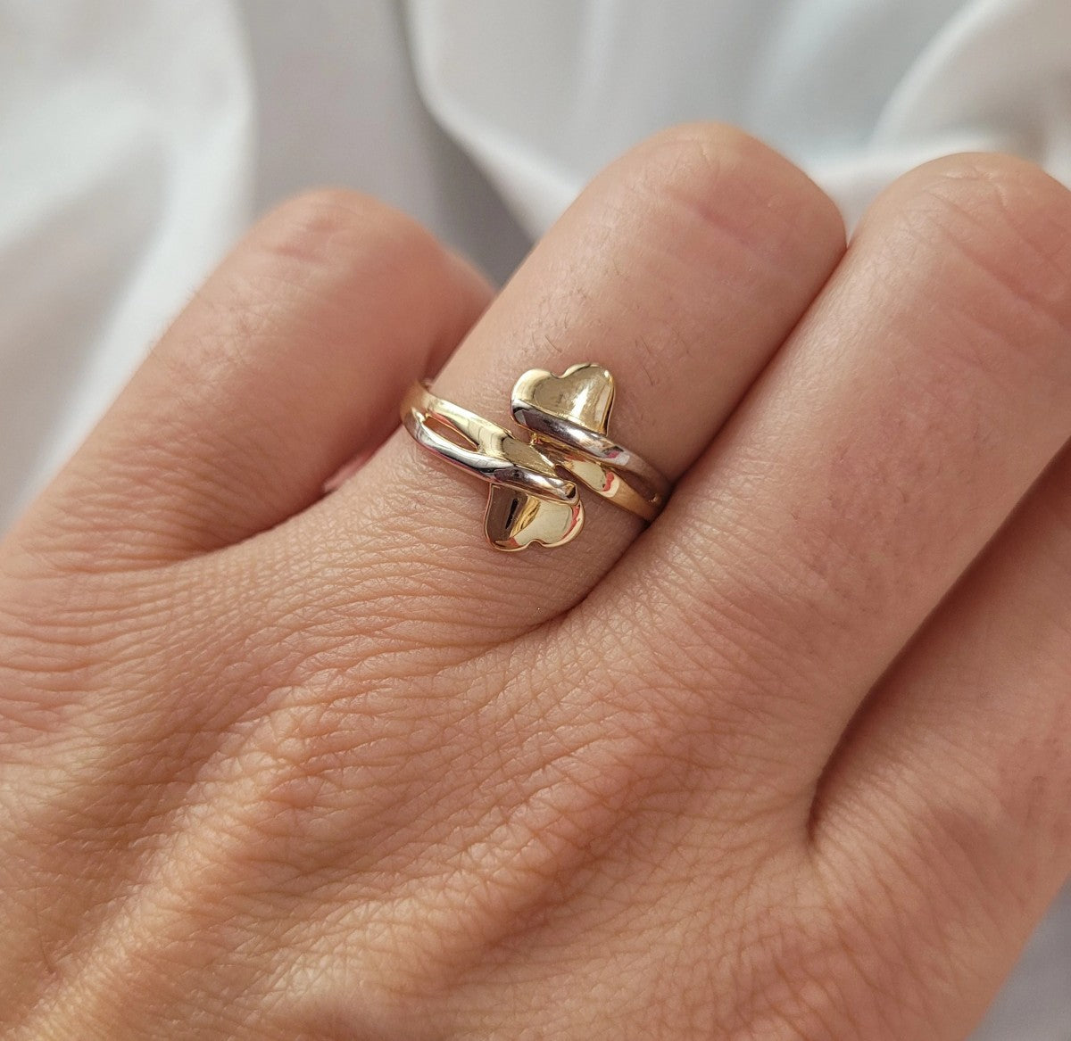 Inel Aur 8K Două Inimi - Eleganță Simplă