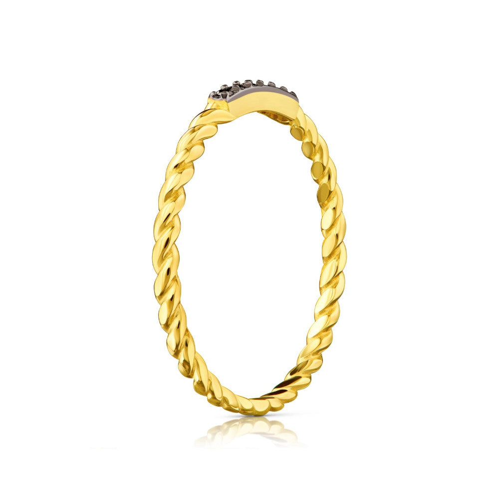 Inel Aur 8K cu Zirconii Negre - Eleganță Rotundă