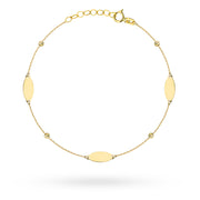 Brățară Aur 14K cu Plăcuțe Ovale și Bile Diamantate