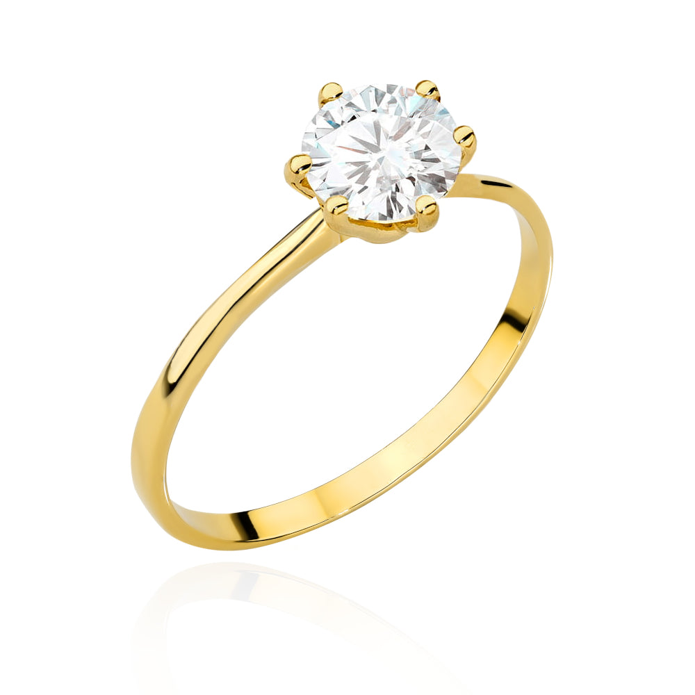 Inel Aur 14K Clasic cu Zirconiu Central - Eleganță Atemporală