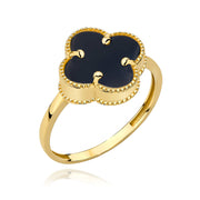 Inel Aur 14K Trifoi Negru - Eleganță și Noroc
