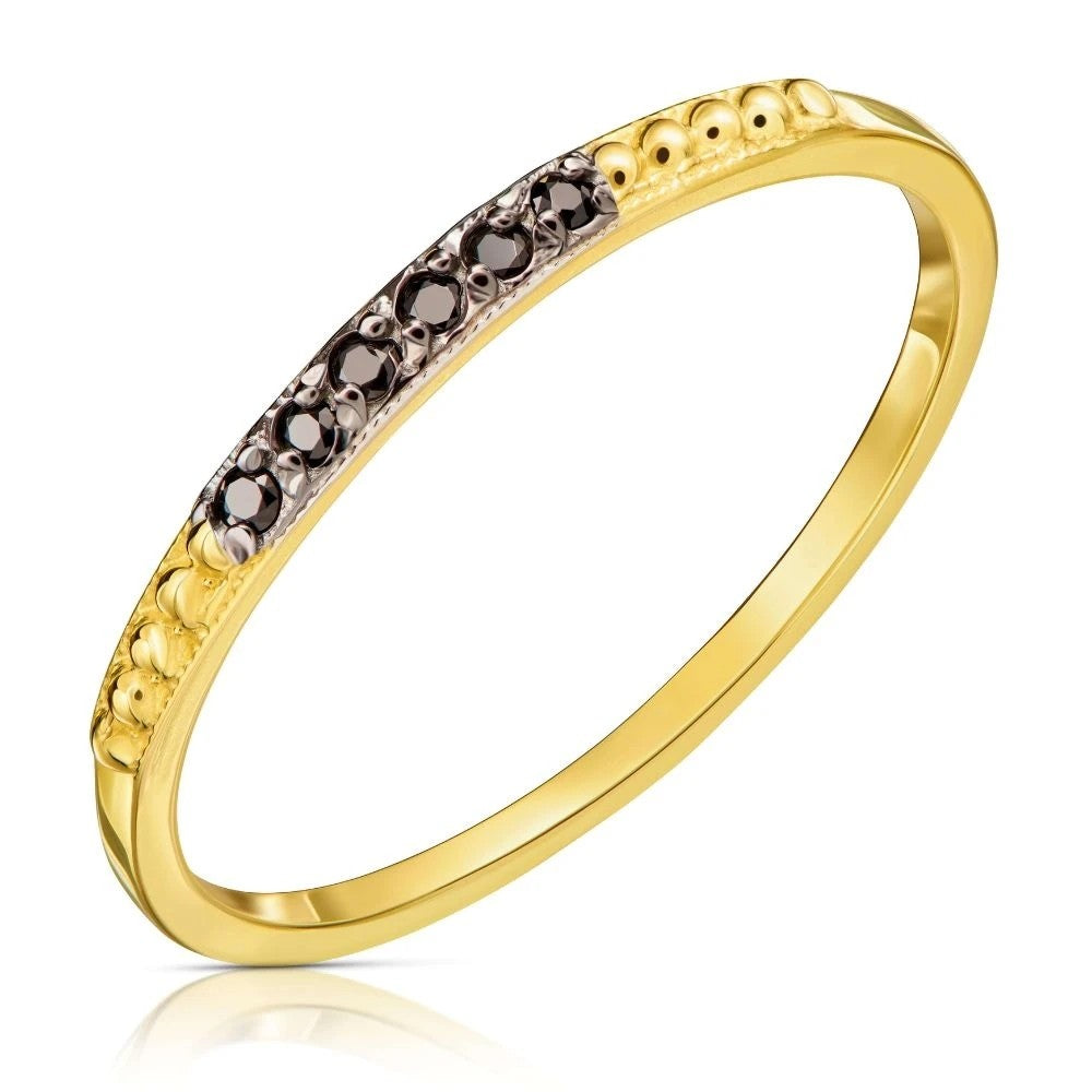 Inel Subțire Aur 8K cu Zirconii Negre - Eleganță Delicată