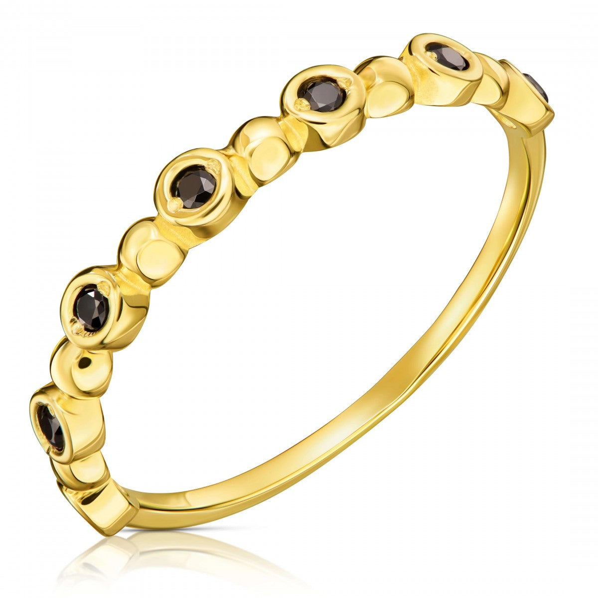 Inel Subțire Aur 8K cu Pietre Negre - Eleganță Simplă