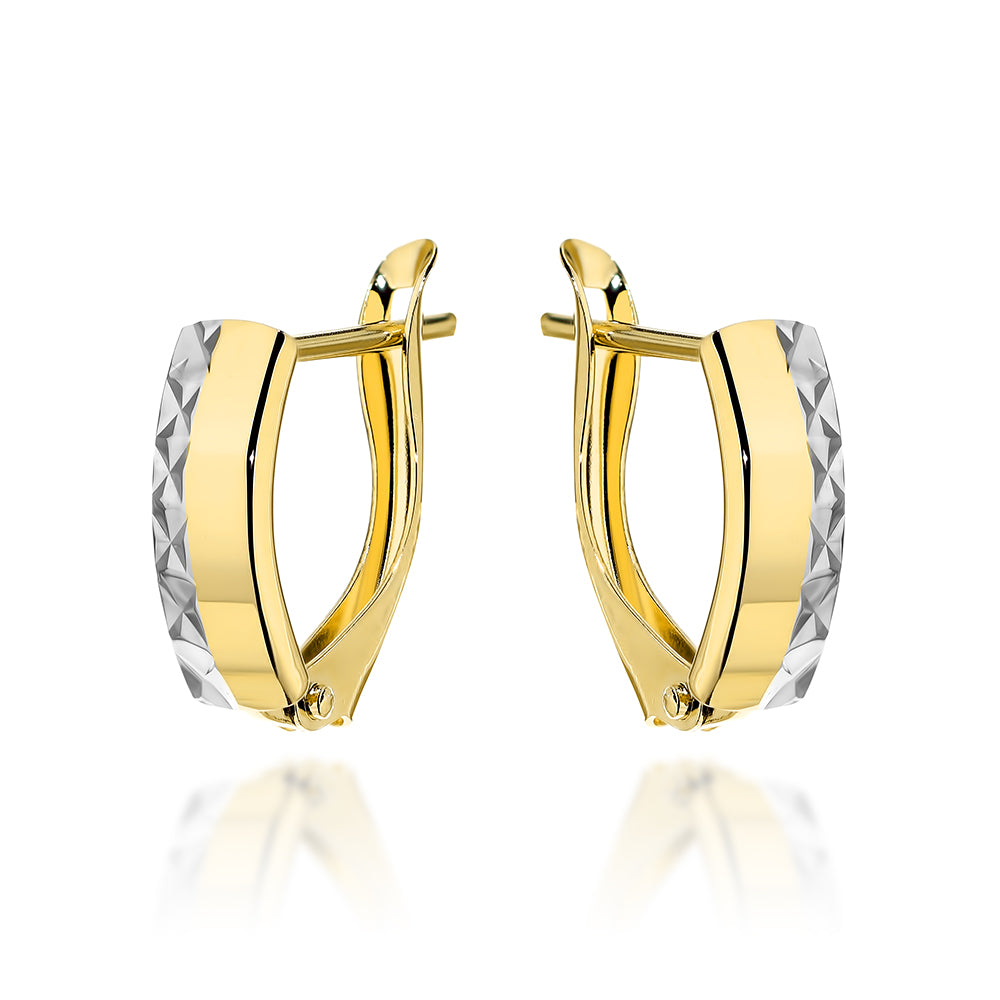 Cercei Aur 14K Rectangulari cu Finisaj Diamantat - Sistem de Prindere Englezesc