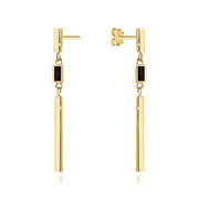 Cercei Aur 14K Baton Lung Cu Piatră Neagră - Eleganță Atemporală