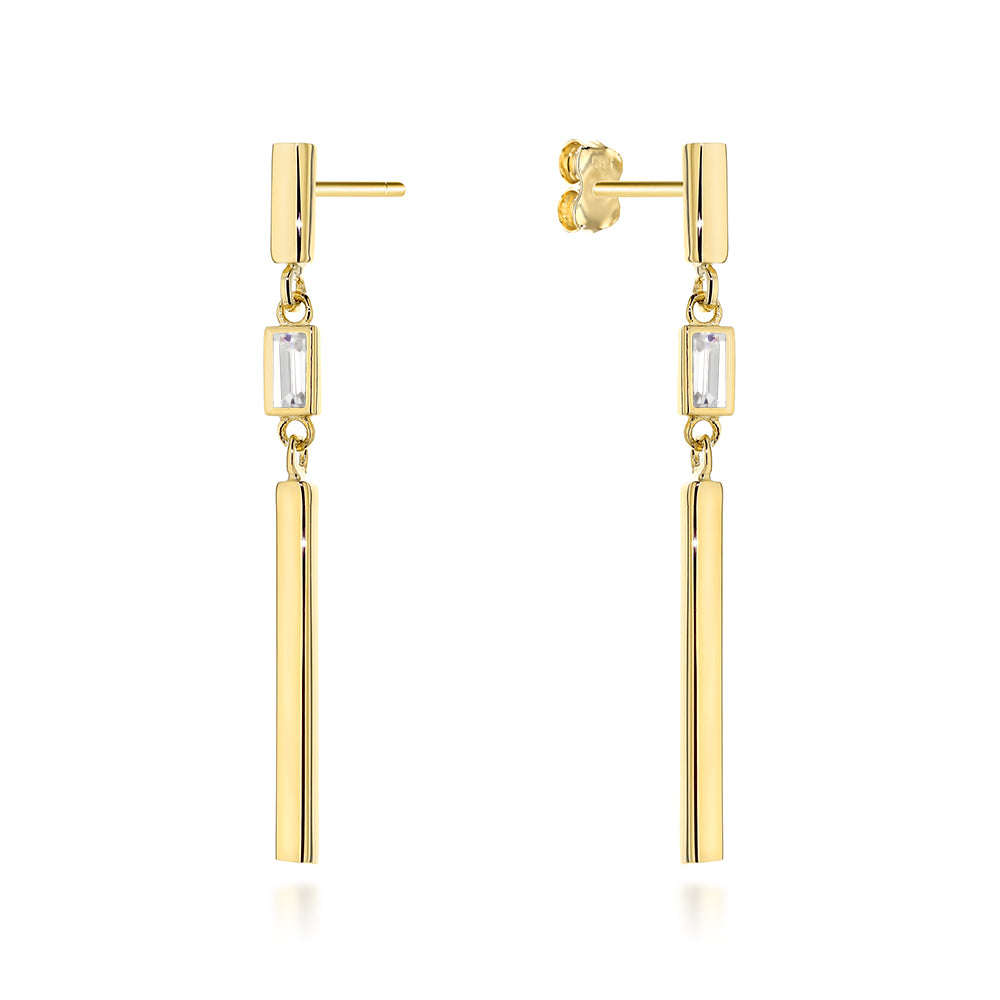 Cercei Aur 14K Pendulari cu Cristal Alb - Eleganță Atemporală