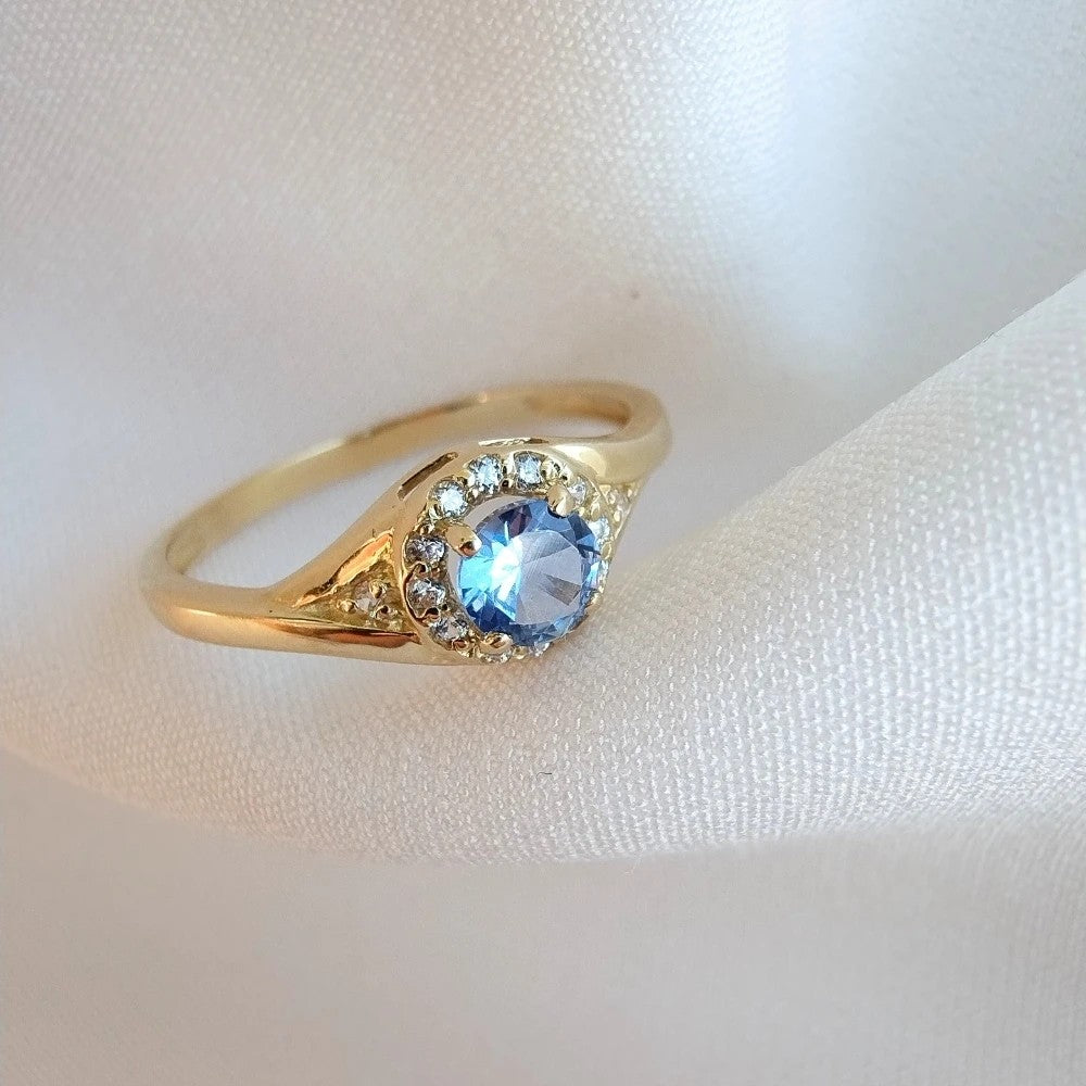 Inel de Logodnă Aur 8K cu Zirconiu Albastru - Eleganță Eternă