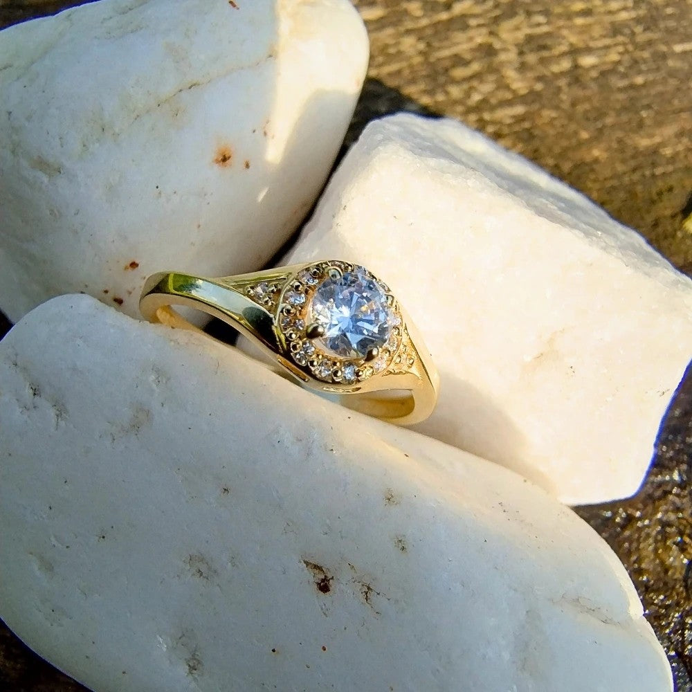 Inel de Logodnă Aur 8K cu Zirconiu Albastru - Eleganță Eternă