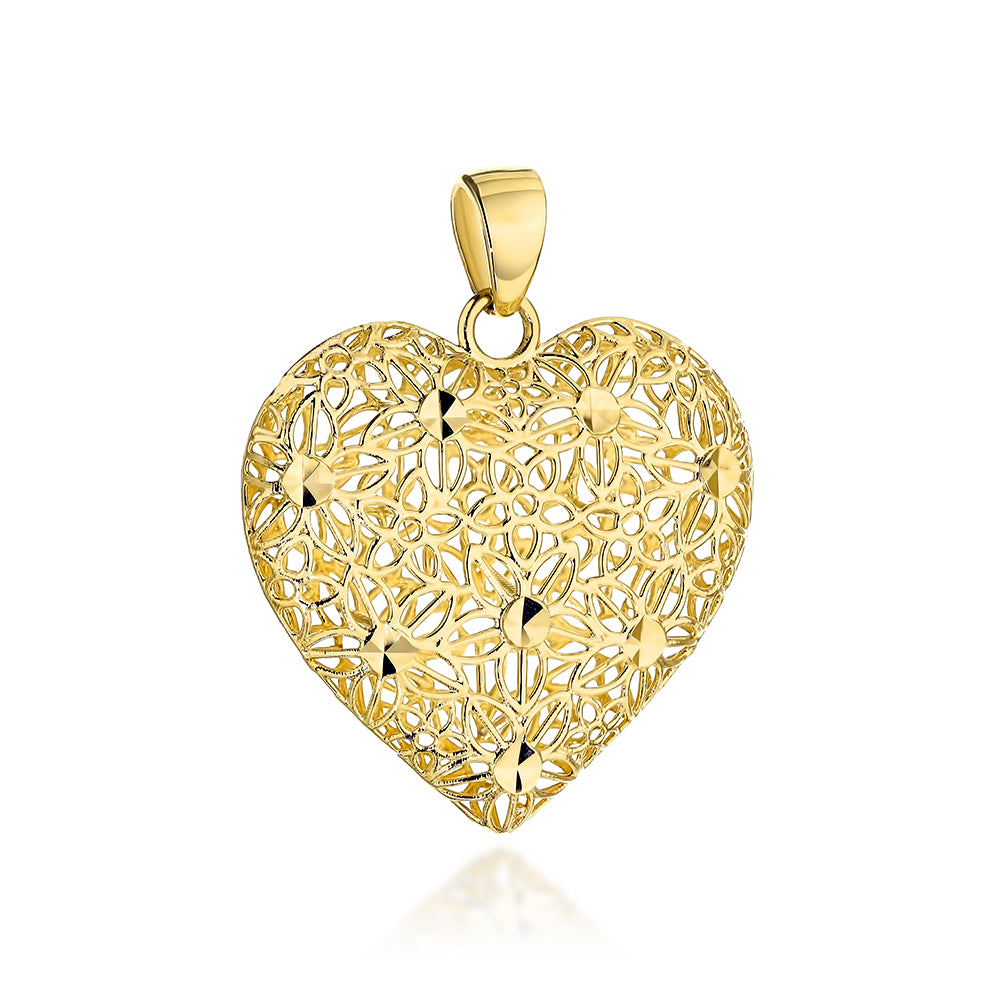 Pandantiv Aur 14K Inimă Ajourată - Eleganță Pură