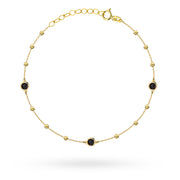 Brățară Aur 14K cu Bile Netede și Pietre Negre - Eleganță Atemporală