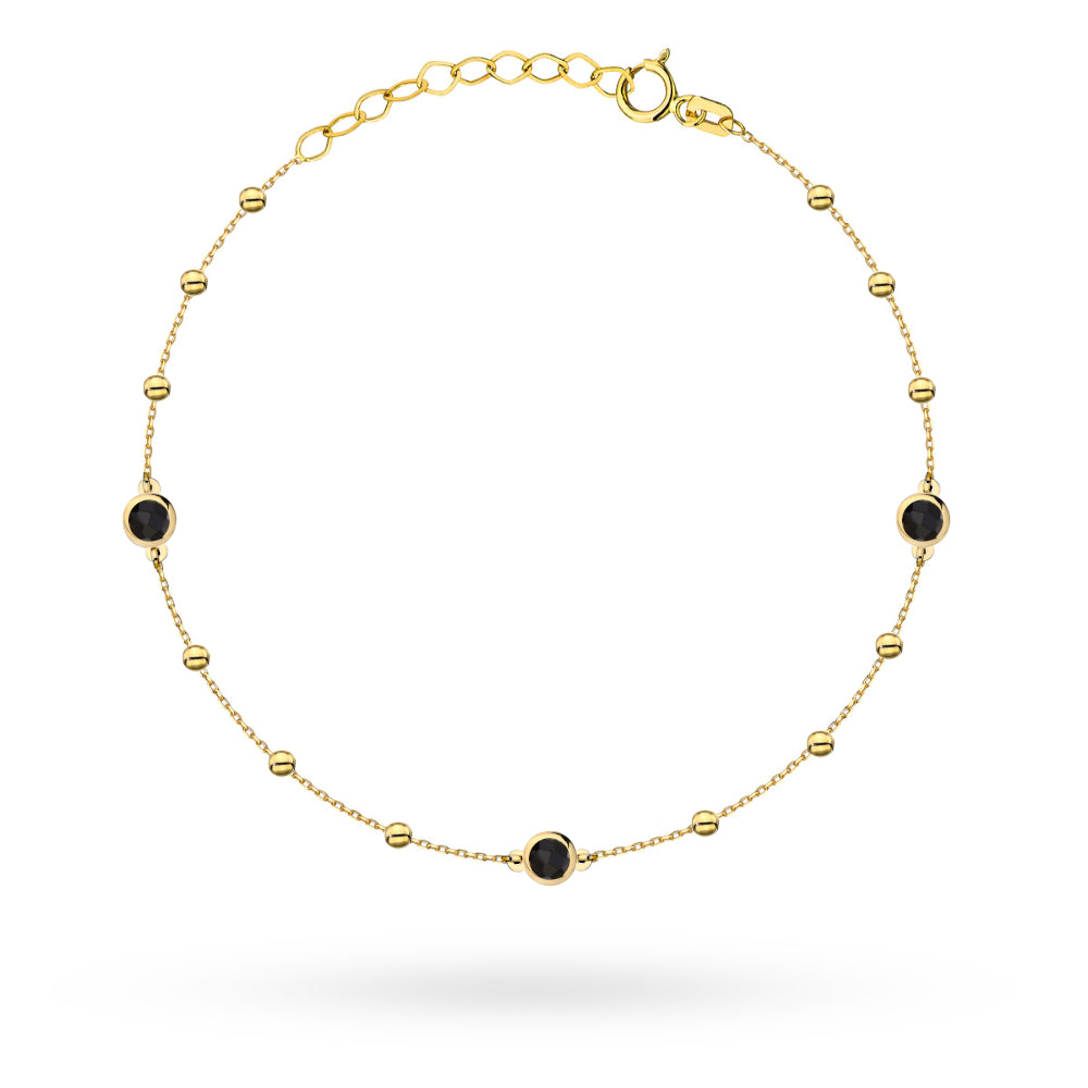 Brățară Aur 14K cu Bile Netede și Pietre Negre - Eleganță Atemporală