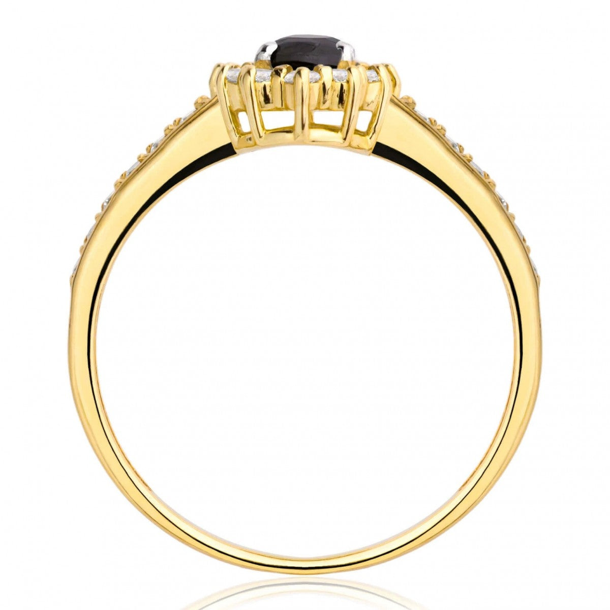 Inel Aur 8K cu Piatră Neagră și Zirconii Albe