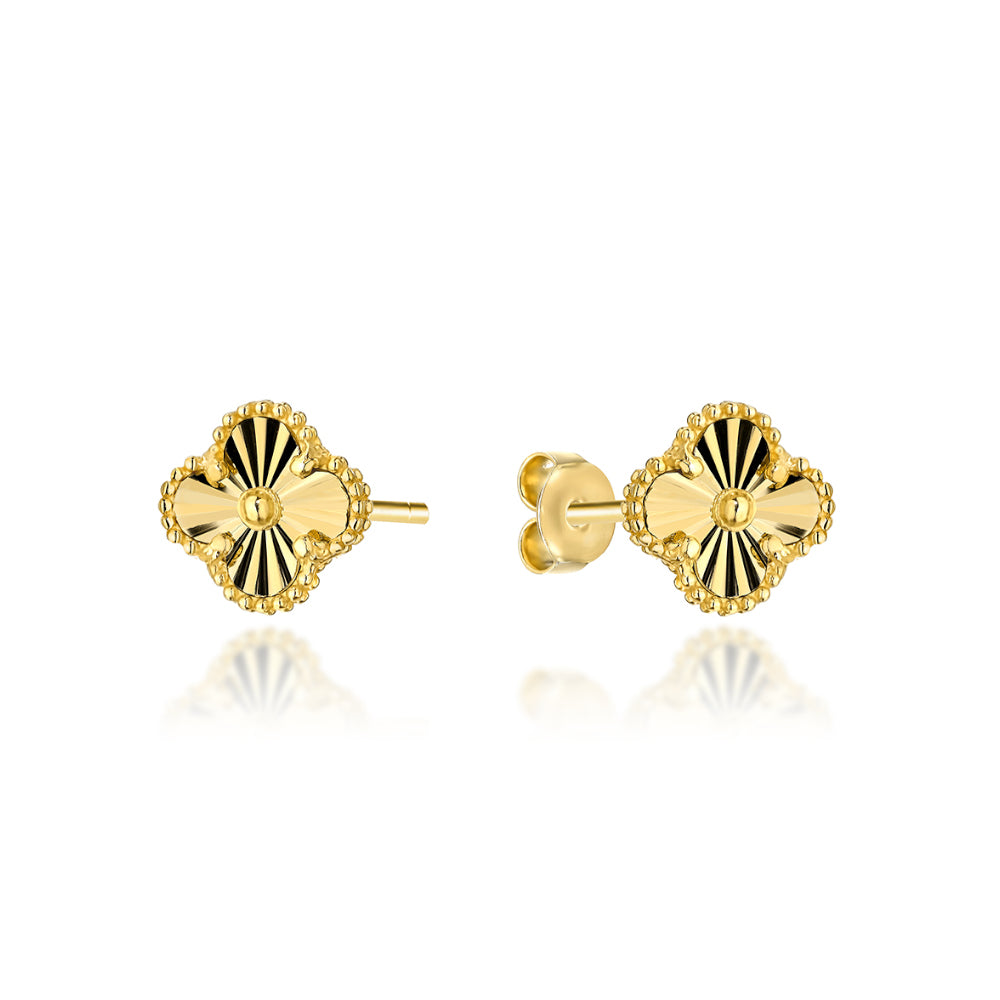 Cercei Aur 14K Trifoi Diamantat 8mm - Eleganță Atemporală