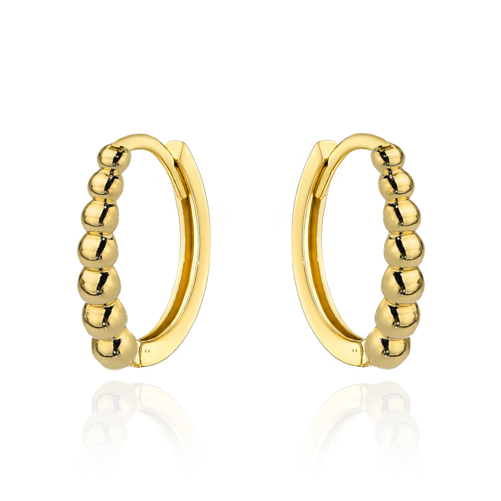 Cercei Creole Aur 14K cu Bile Aurii – Eleganță Rotundă