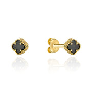 Cercei Aur 14K cu Trifoi Negru de 4mm - Eleganță și Noroc