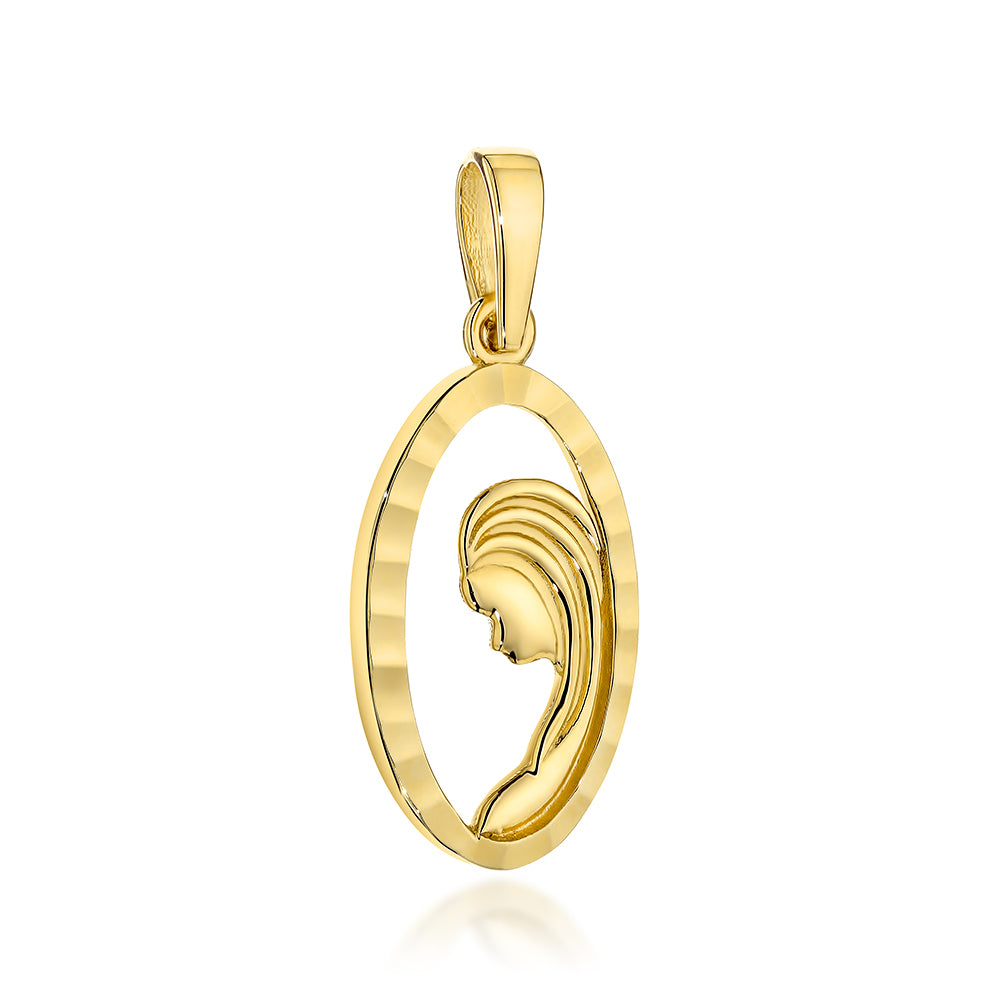Medalion Aur 14K Femei - Imaginea Maicii Domnului Într-un Oval Rafinat