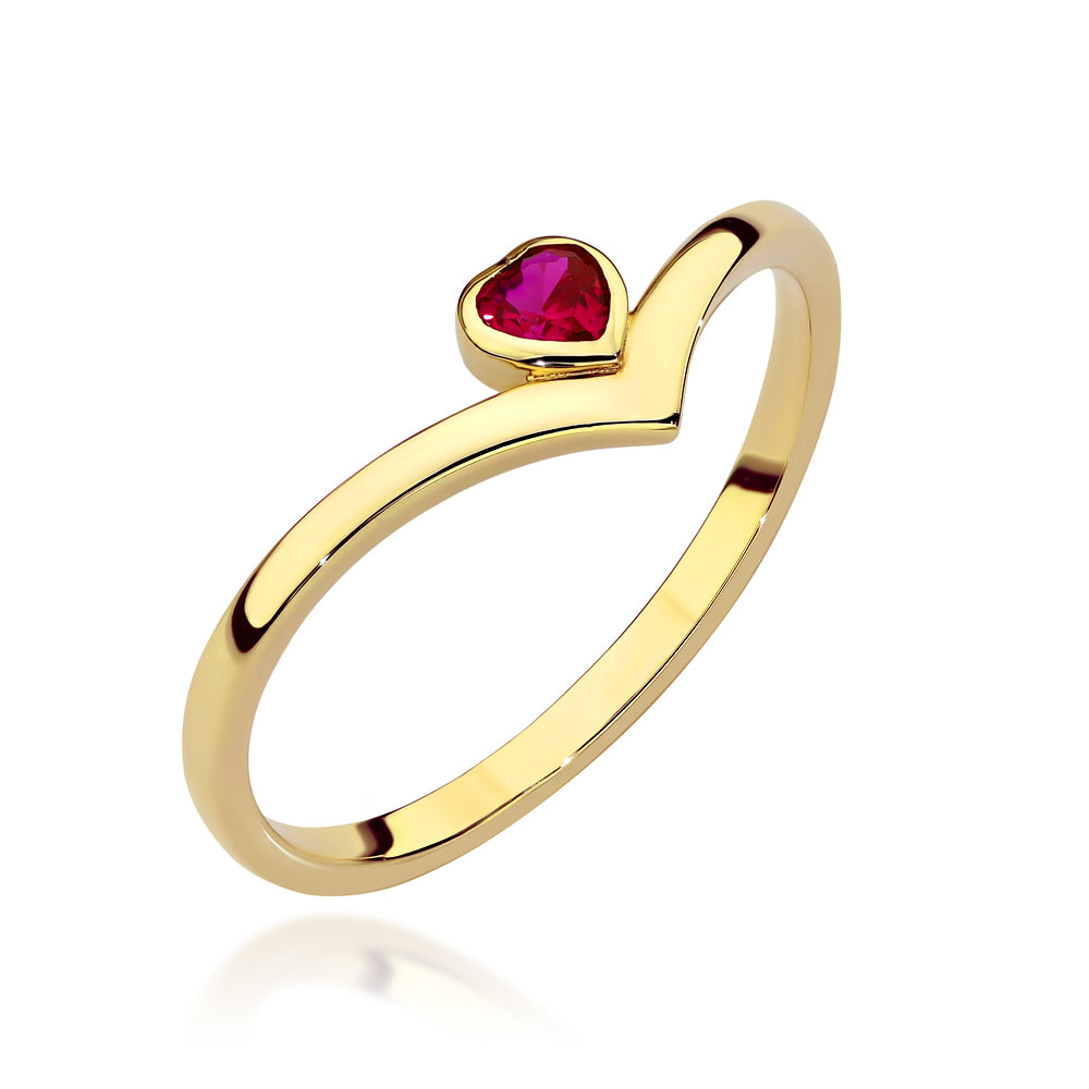 Inel Aur 14K cu Inimă Rubinie - Eleganță Pură