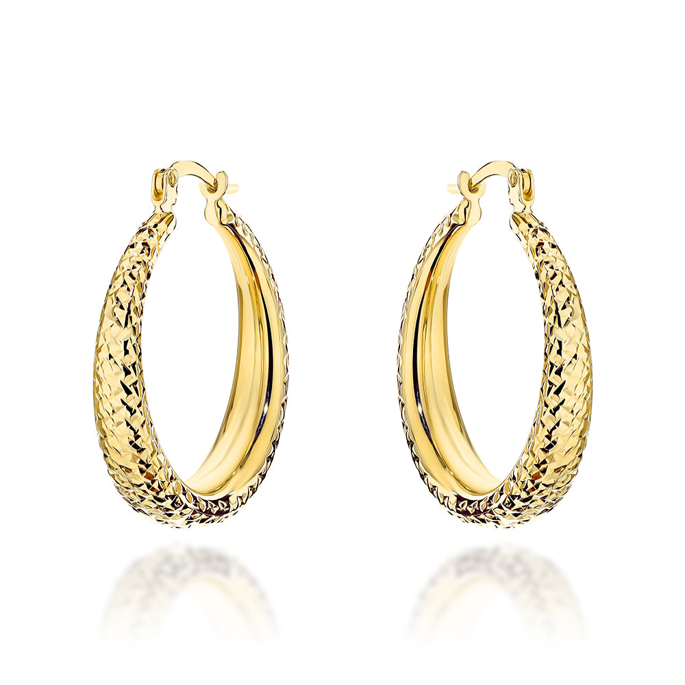 Cercei Aur 14K Rotunzi, Zdobiti cu Model Diamantat