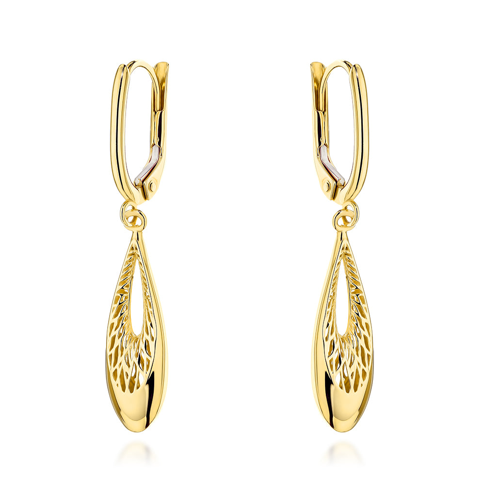 Cercei Aur 14K Lacrimă Suspendată cu Detalii Delicate