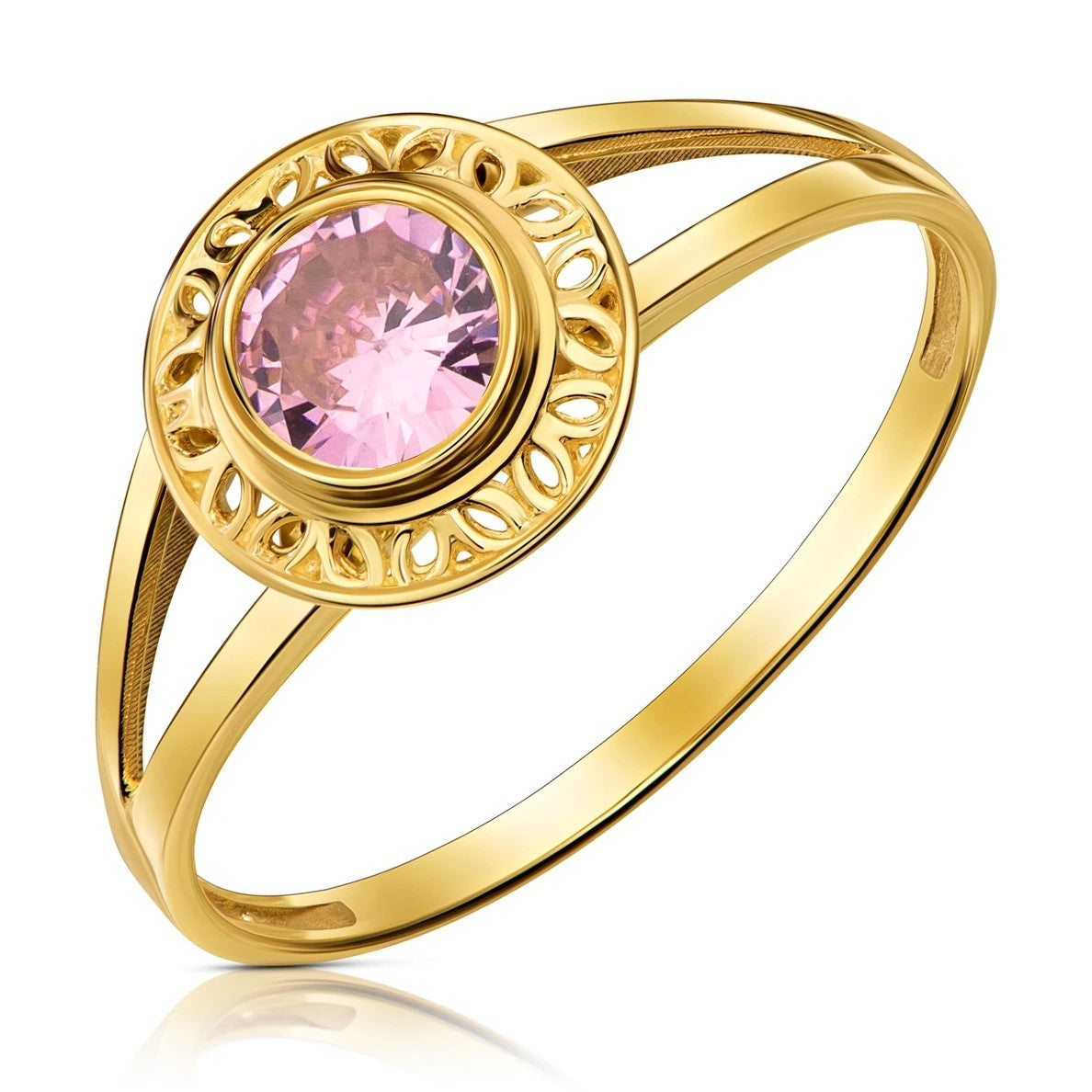 Inel Auriu Ajourat, Aur 8K, Piatră Roz, Design Elegant