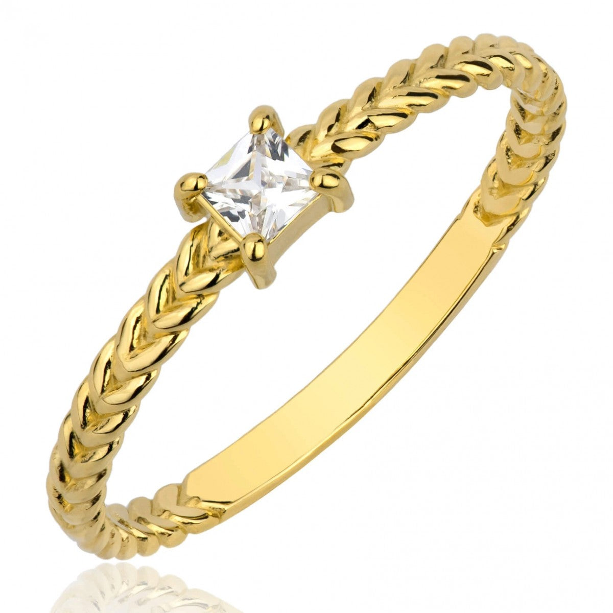 Inel Împletit Aur 8K cu Zirconiu - Eleganță și Strălucire