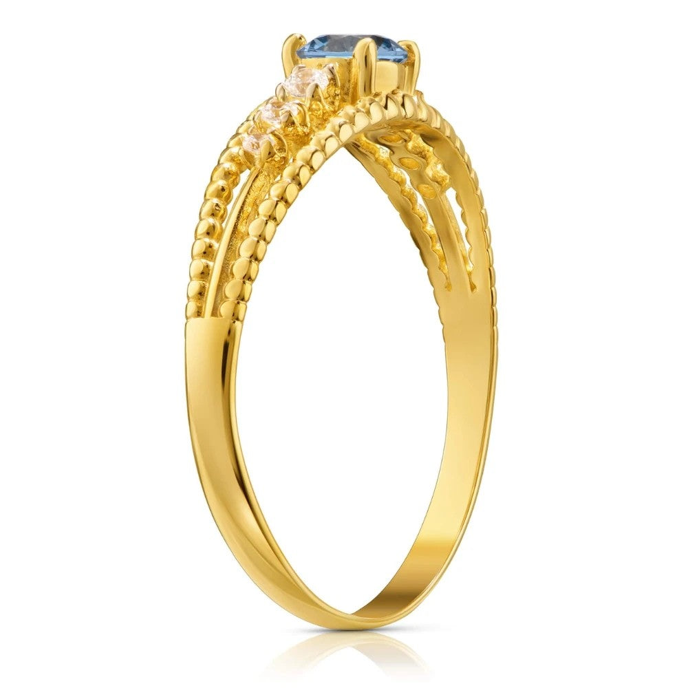 Inel Aur 8K cu Piatră Albastră și Zirconiu – Eleganță Refined G.0083a