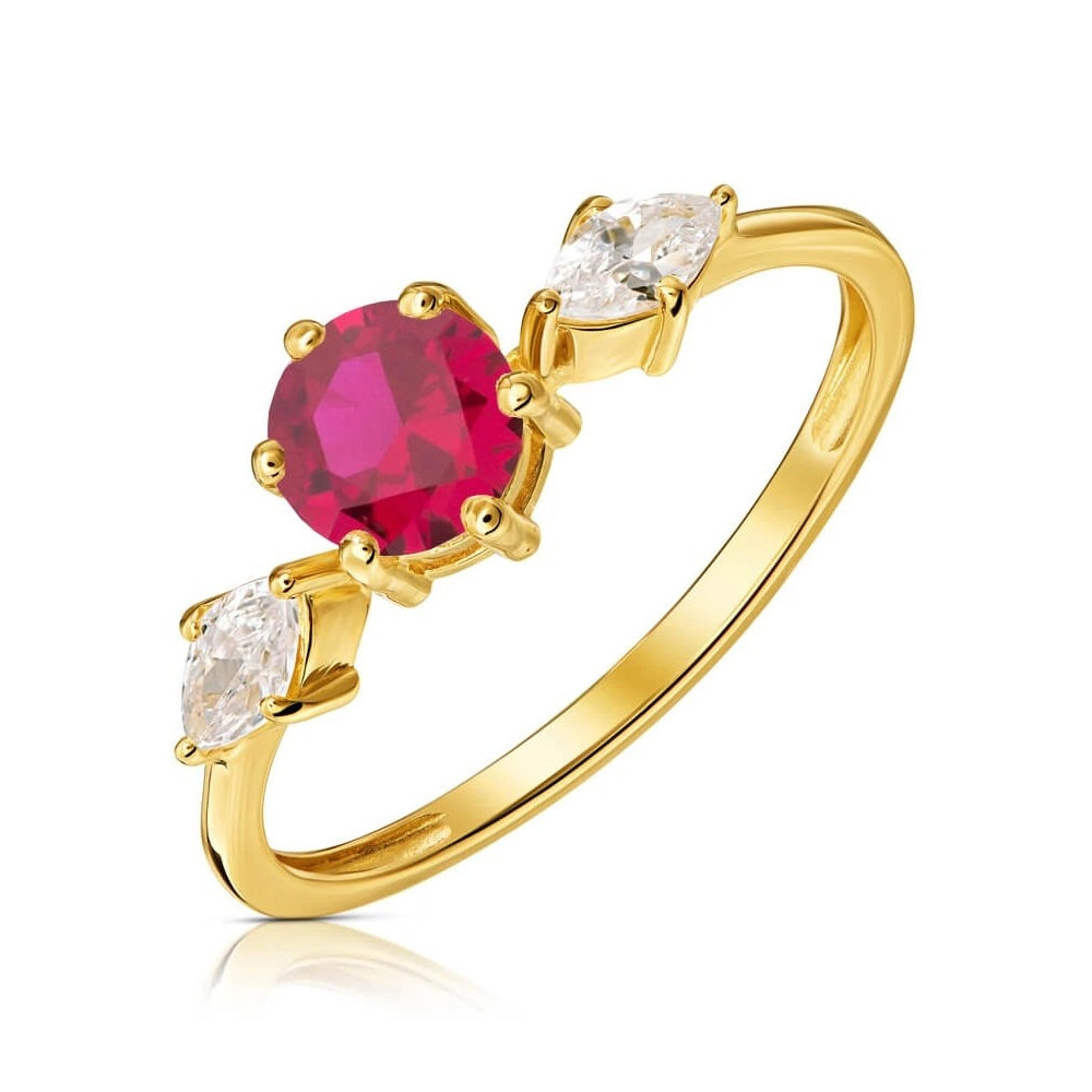 Inel Aur 8K cu Piatră Roșie Strălucitoare – Eleganță Atemporală