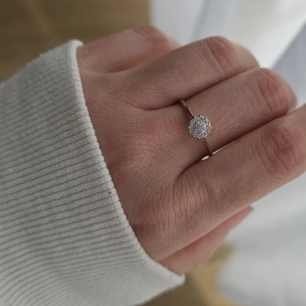 Inel de Logodnă Floare Aur 8K Zirconiu - Eleganță Florală