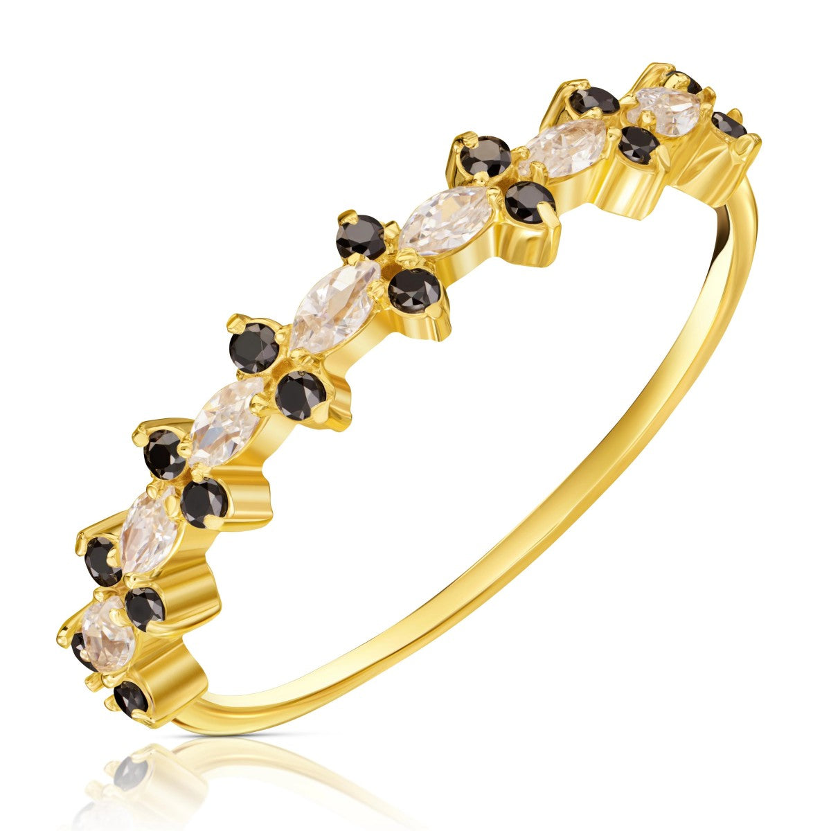 Inel Aur 8K cu Zirconii Negre și Albe - Design Unic