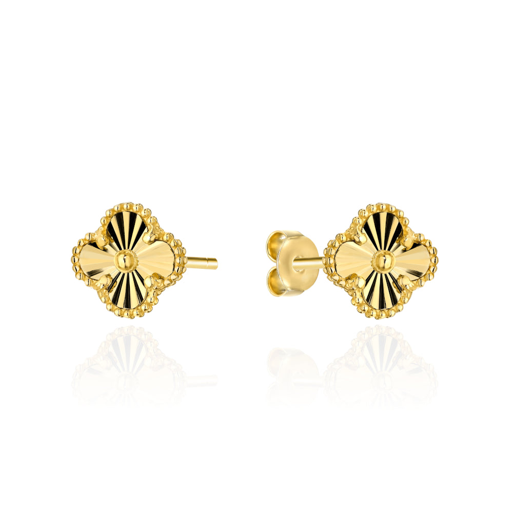 Cercei Aur 14K Trifoi Diamantat 6mm - Eleganță Clasic