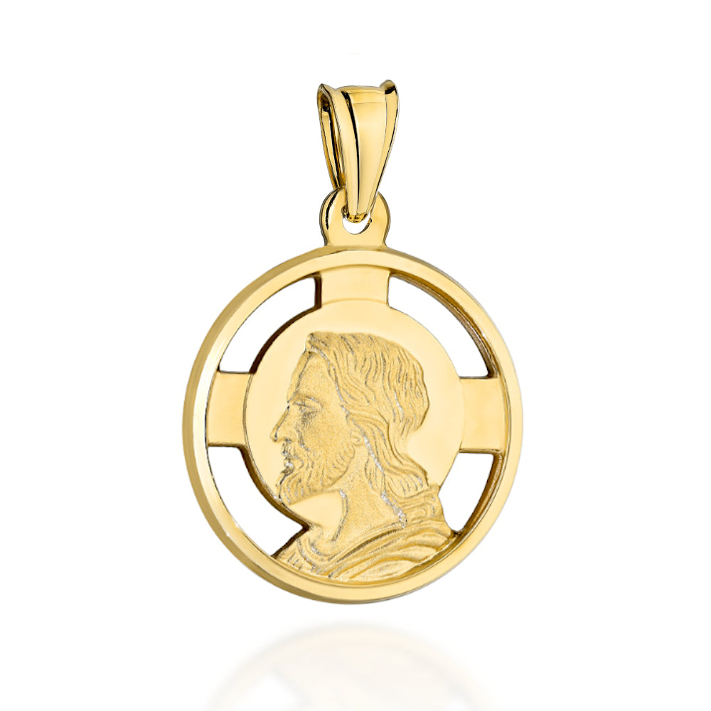 Medalion Aur 14K cu Imaginea lui Iisus, Model Rotund, Dimensiuni Mari