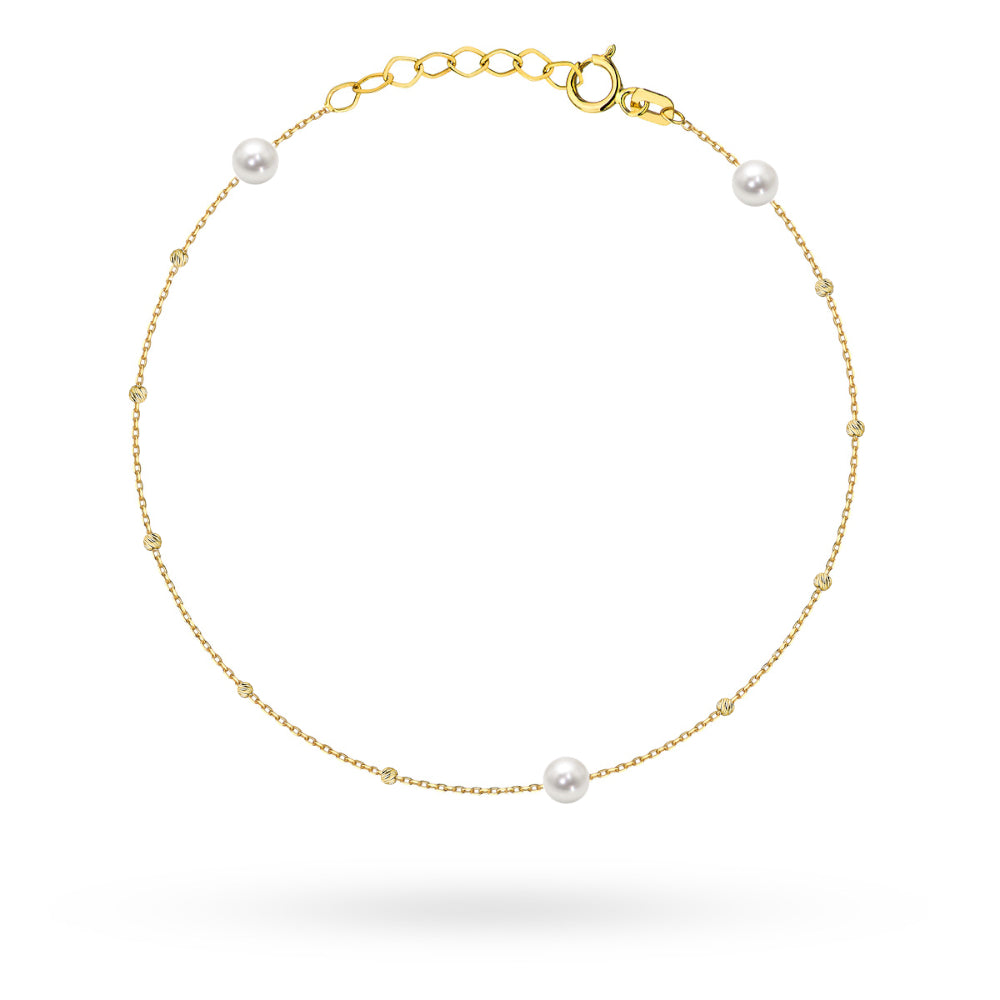 Bratara Aur 14K cu Mărgele Delicate Diamantate și Perle Naturale