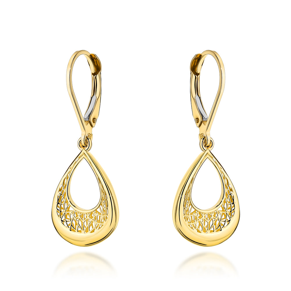 Cercei Aur 14K Lacrimă cu Design Ajourat - Eleganță Rafinată