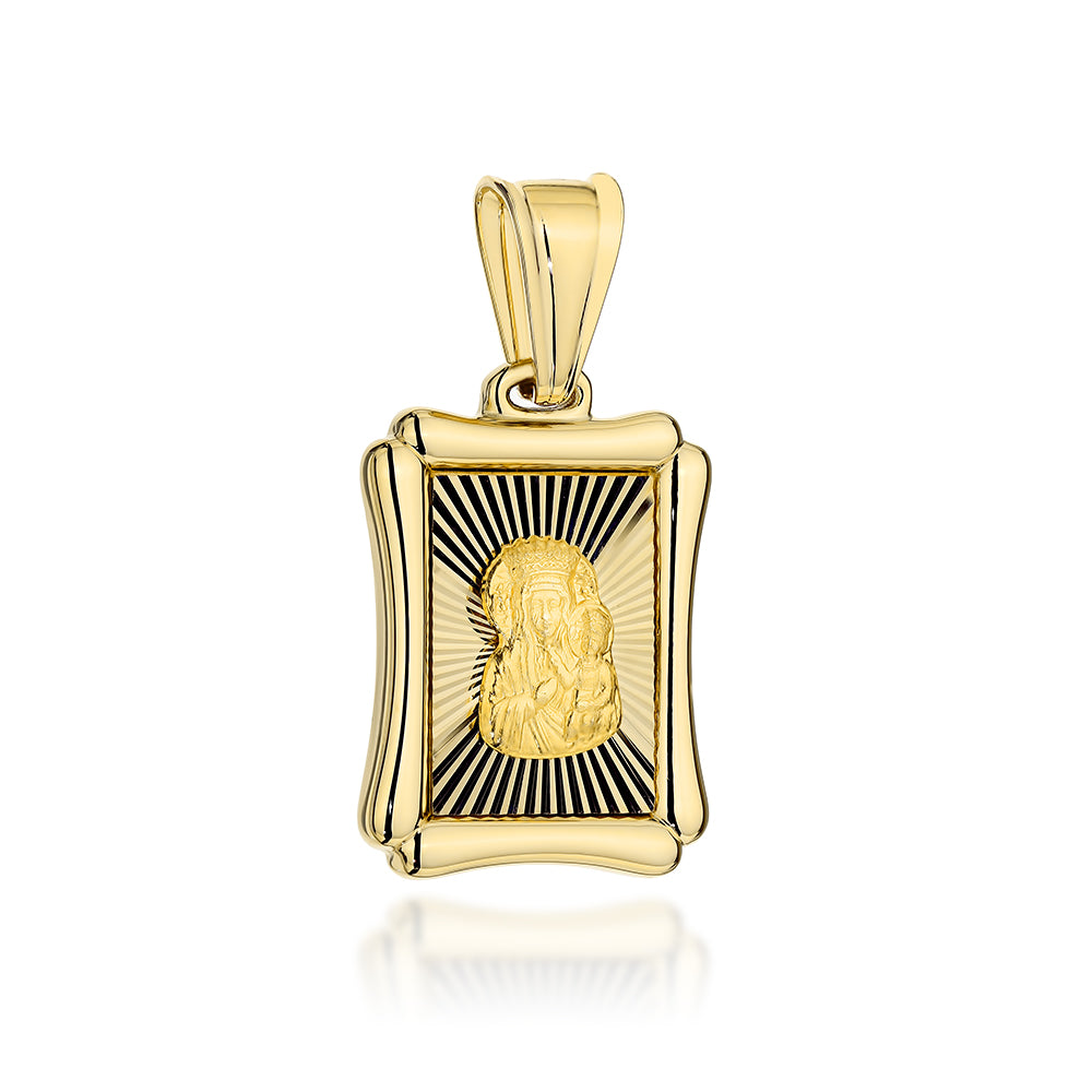 Medalion Aur 14K Maica Domnului Częstochowska în Cadru Rectangular
