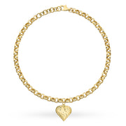 Brățară Aur 14K Rolo cu Inimă Diamantată - Eleganță Romantică
