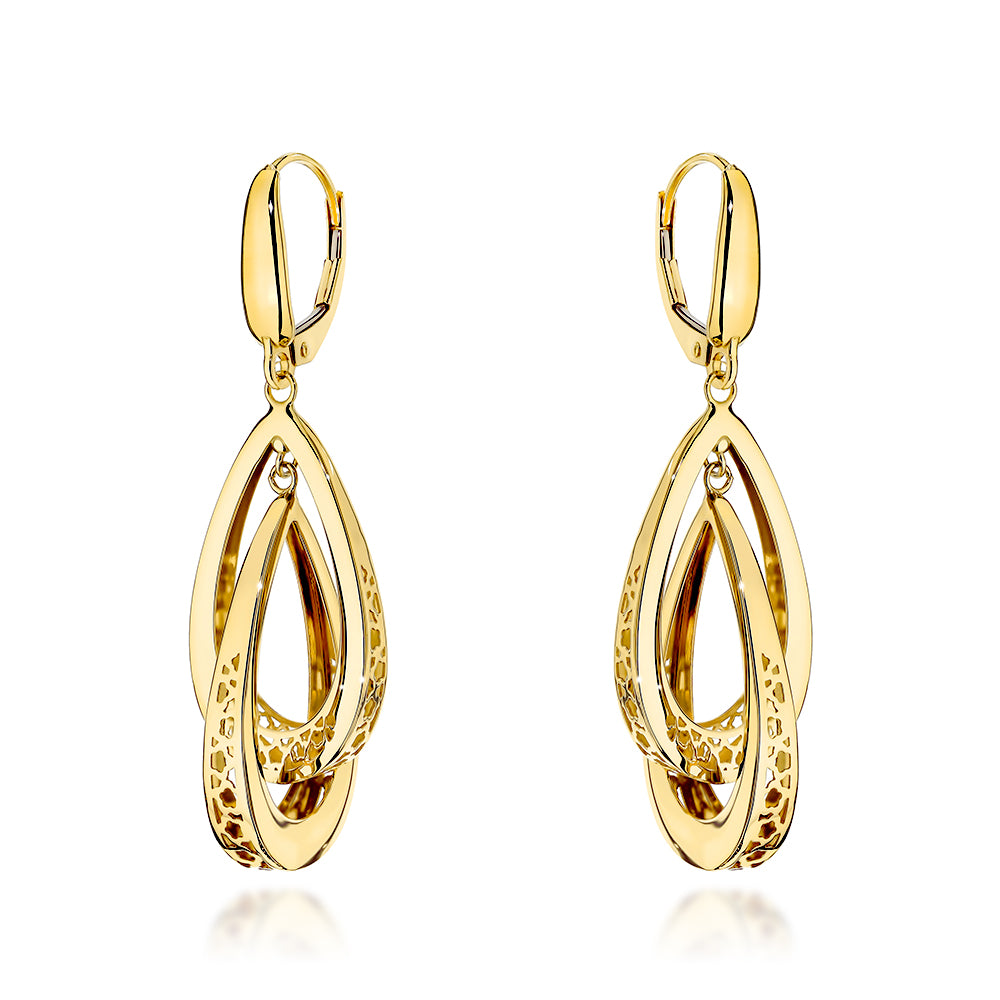 Cercei Aur 14K Picături Duble Ažurate - Eleganță Geometrică