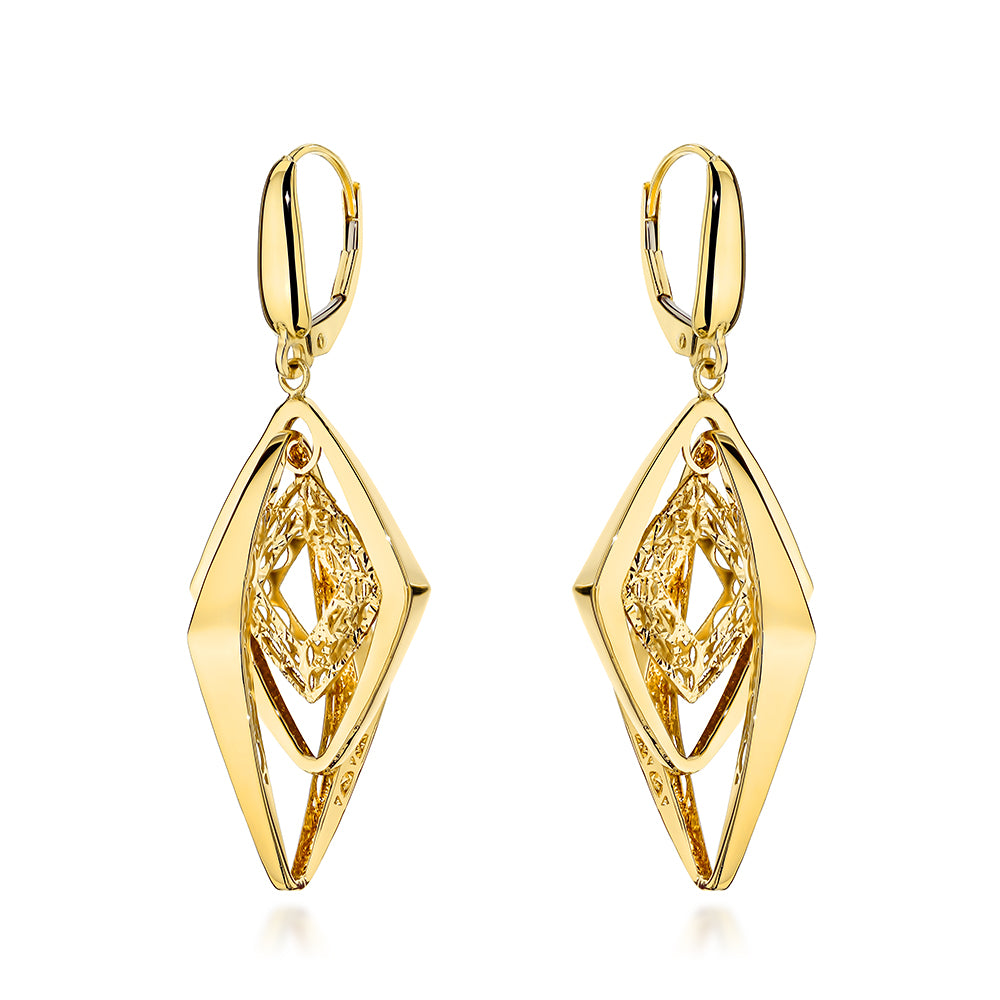 Cercei Aur 14K Triplu Romboizi, Găuriți