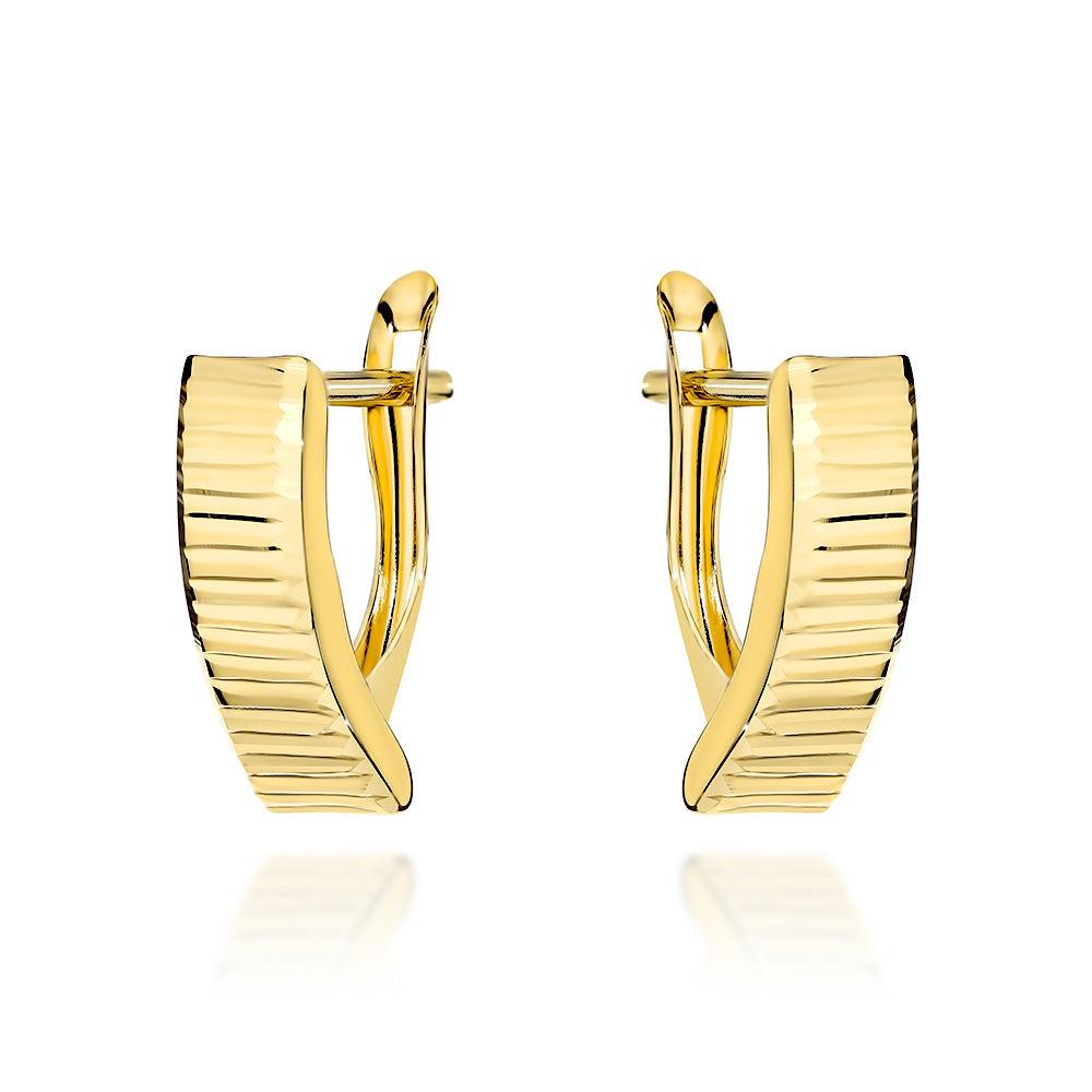 Cercei Aur 14K cu Barete Transversale Diamantate – Eleganță Atemporală