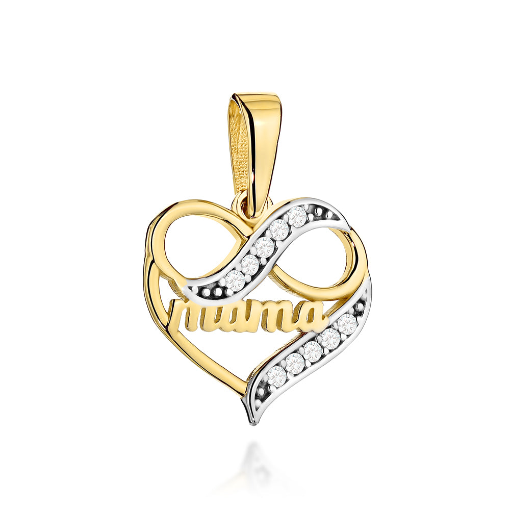 Pandantiv Aur 14K Inimă cu Infinit și Zirconii „Mama”